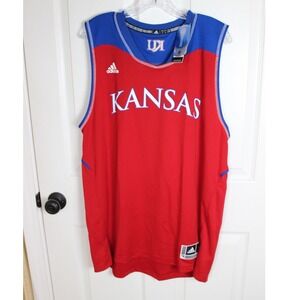 Adidas Kansas Jayhawks NCAA Basketball Jersey Red Blue Mens Large L‎ NWT